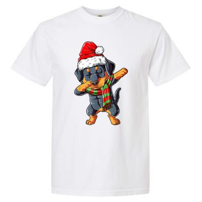 Dabbing Rottweiler Santa Christmas Boys Xmas Dog Gift Garment-Dyed Heavyweight T-Shirt