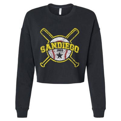 Distressed Retro San Diego Baseball SD Vintage Cropped Pullover Crew