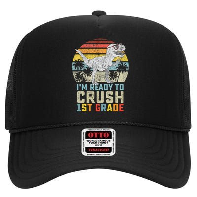 Dinosaur Ready To Crush First Grade 1st Day Of School High Crown Mesh Back Trucker Hat