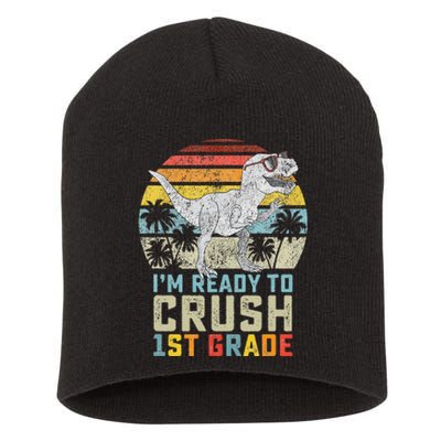 Dinosaur Ready To Crush First Grade 1st Day Of School Short Acrylic Beanie