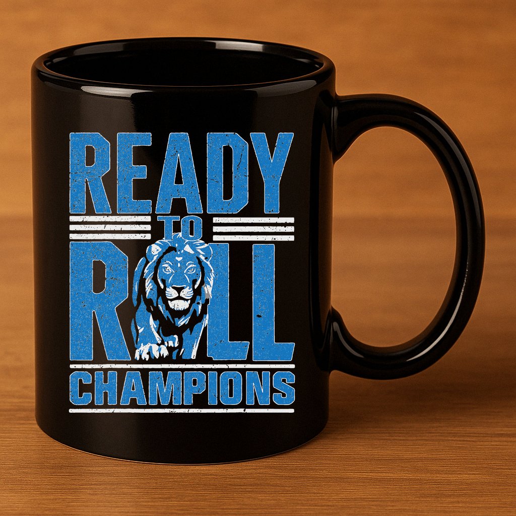 Detroit Ready To Roll Funny Lion Graphic 11oz C Handle Ceramic Mug