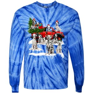 Dalmatian Red Truck Christmas Tree Santa Ugly Xmas Cute Gift Tie-Dye Long Sleeve Shirt