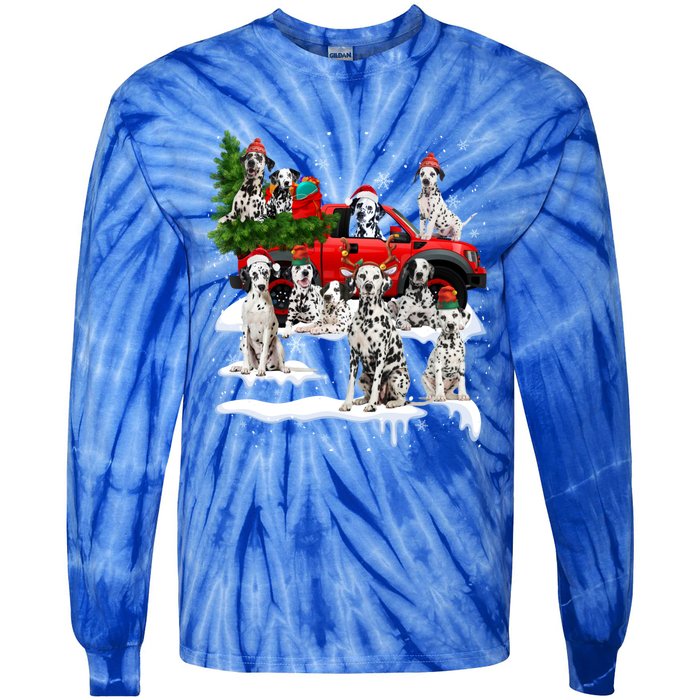 Dalmatian Red Truck Christmas Tree Santa Ugly Xmas Cute Gift Tie-Dye Long Sleeve Shirt