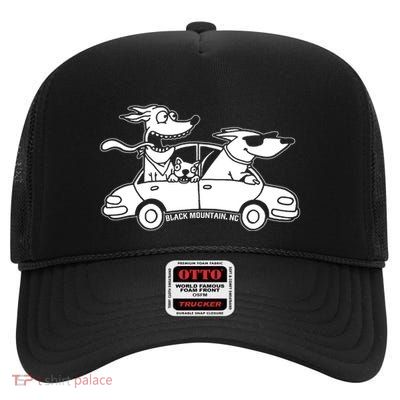 Dogs Road Trip Funny Dog High Crown Mesh Back Trucker Hat