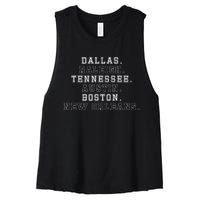 Dallas Raleigh Tennessee Austin Boston New Orleans Women's Racerback Cropped Tank