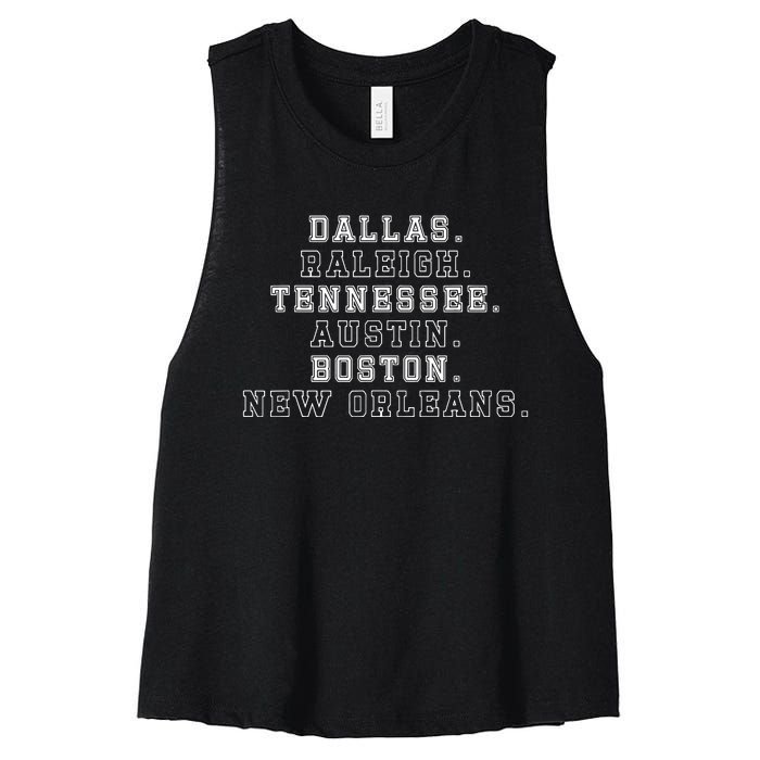 Dallas Raleigh Tennessee Austin Boston New Orleans Women's Racerback Cropped Tank