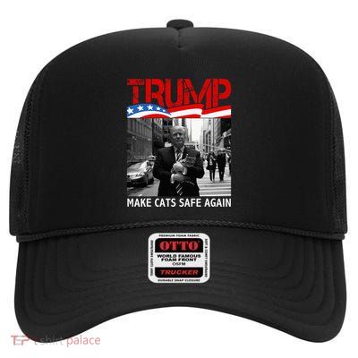 Democratic Republican Trump Make Cats Safe Again Harris High Crown Mesh Back Trucker Hat