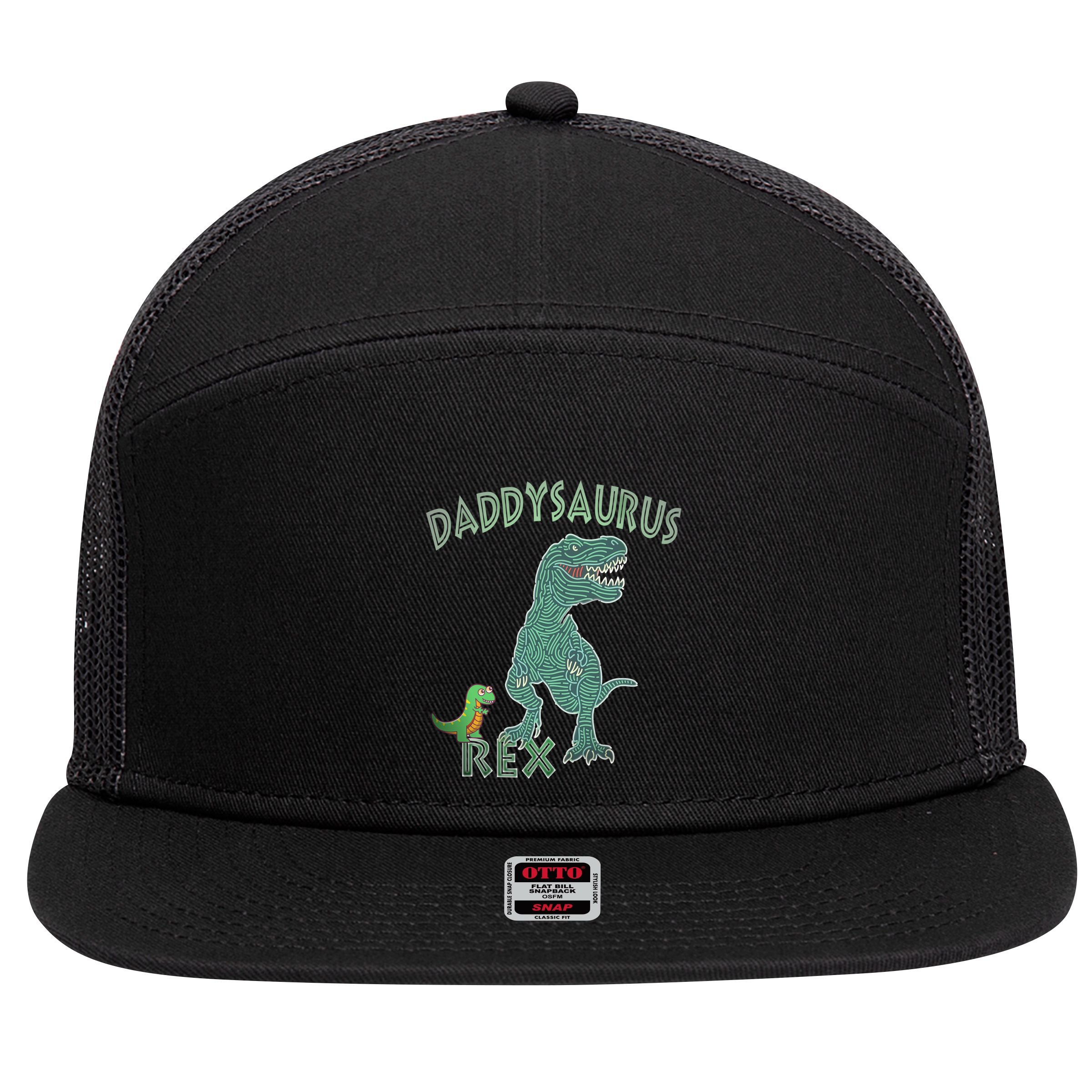 Daddysaurus Rex Tyrannosaurus Dino Dad Funny Gift 7 Panel Mesh Trucker Snapback Hat