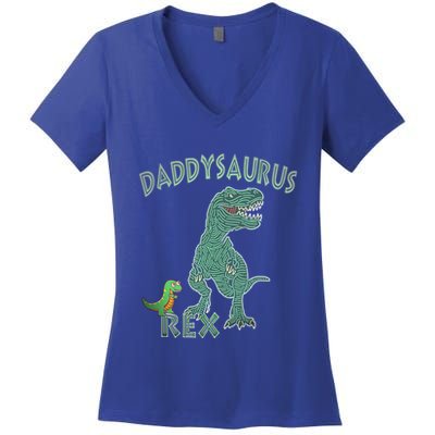 Daddysaurus Rex Tyrannosaurus Dino Dad Funny Gift Women's V-Neck T-Shirt