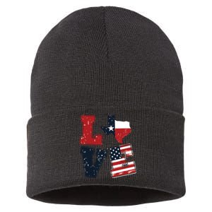 Distressed Retro Tx 4th July American Flag I Love Texas Flag Sustainable Knit Beanie