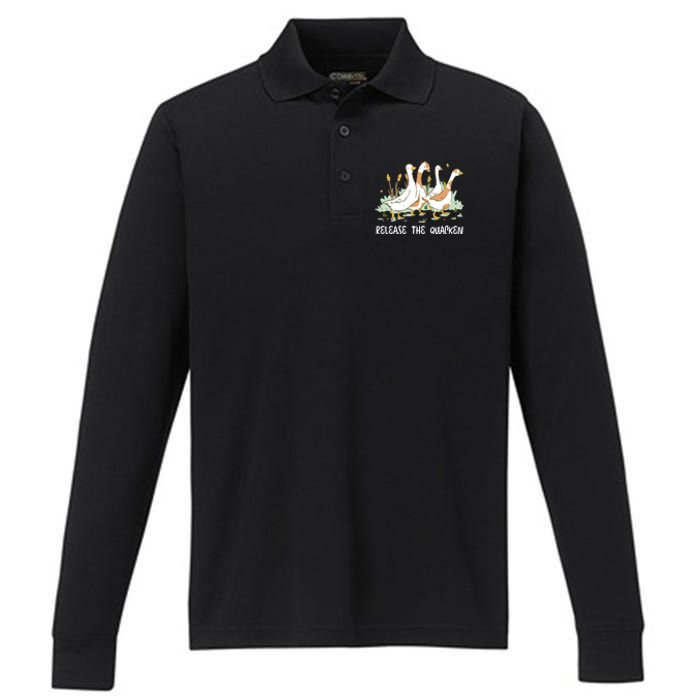 Ducks Release The Quacken Cute Duck Performance Long Sleeve Polo