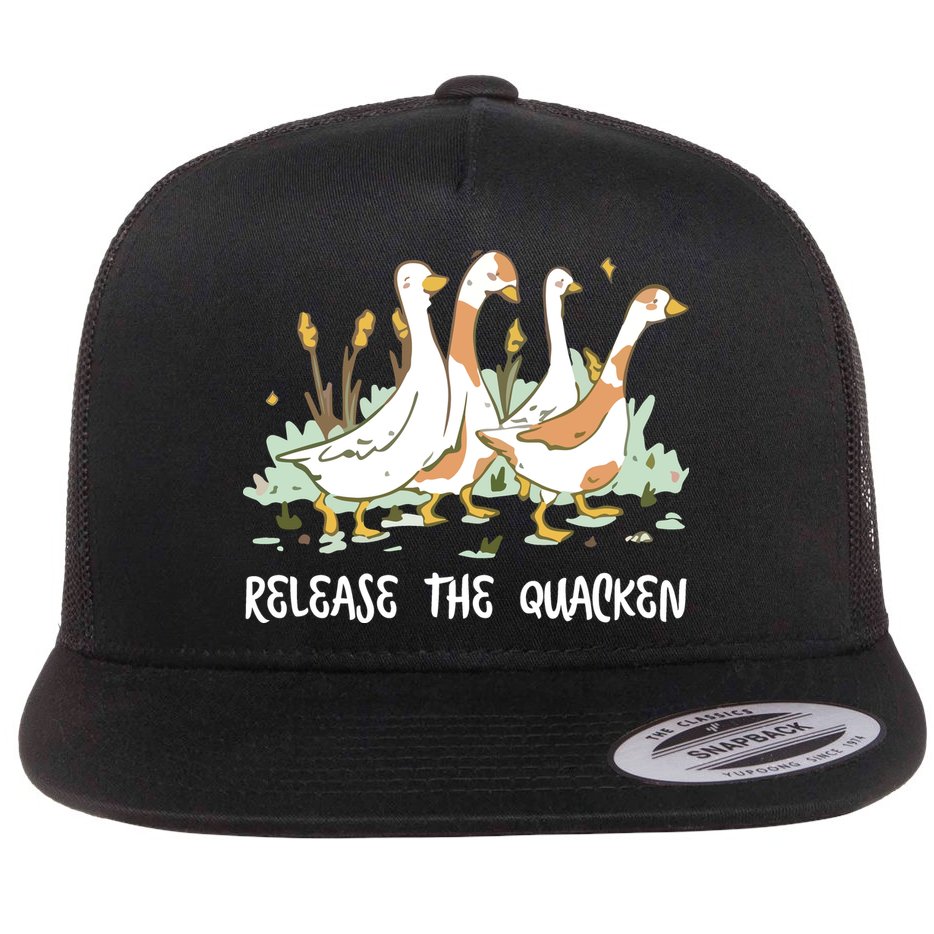 Ducks Release The Quacken Cute Duck Flat Bill Trucker Hat