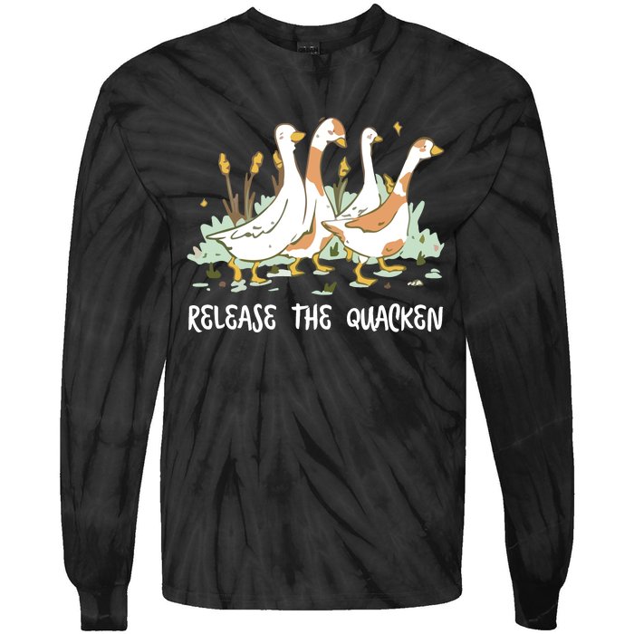 Ducks Release The Quacken Cute Duck Tie-Dye Long Sleeve Shirt