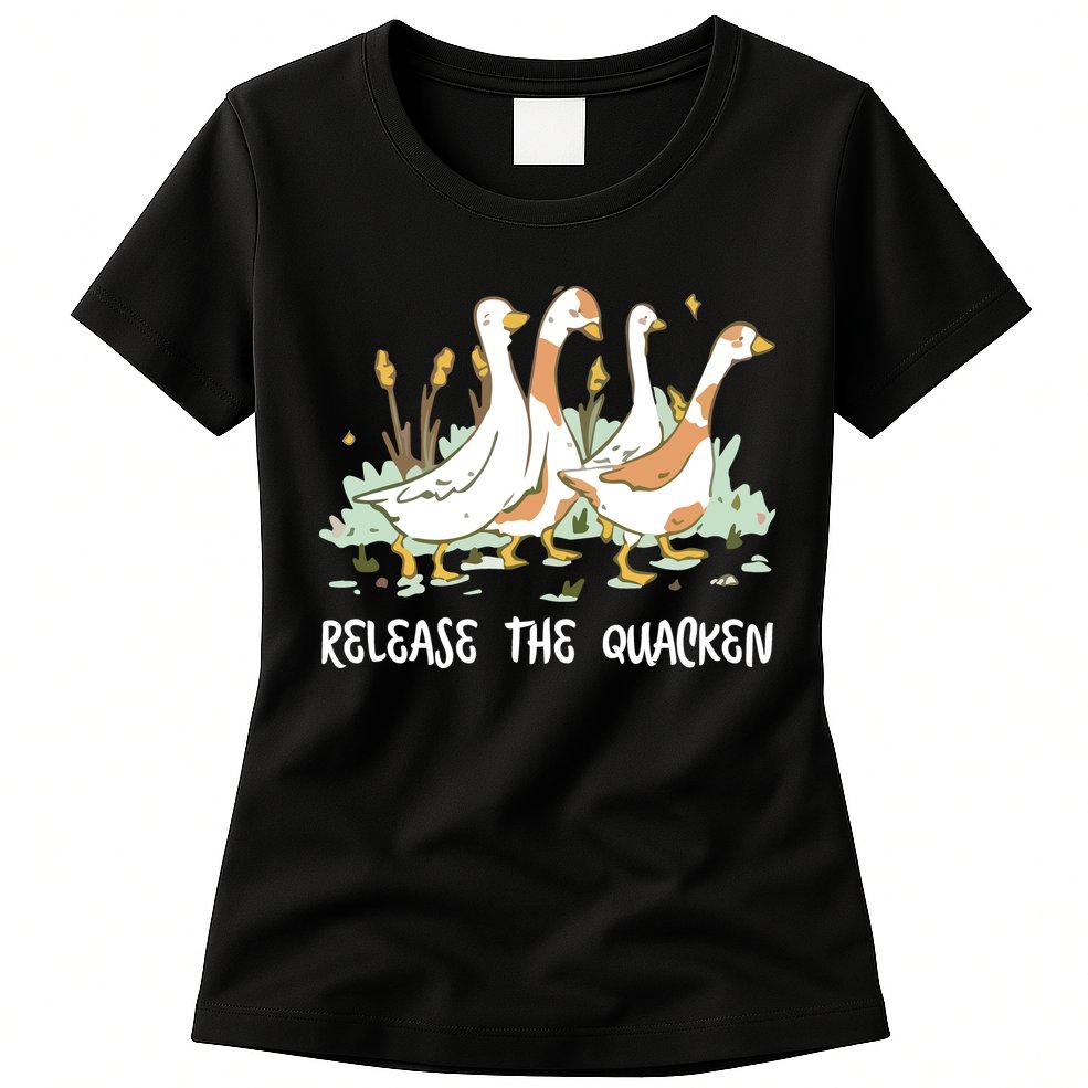 Ducks Release The Quacken Cute Duck Womens T-Shirt