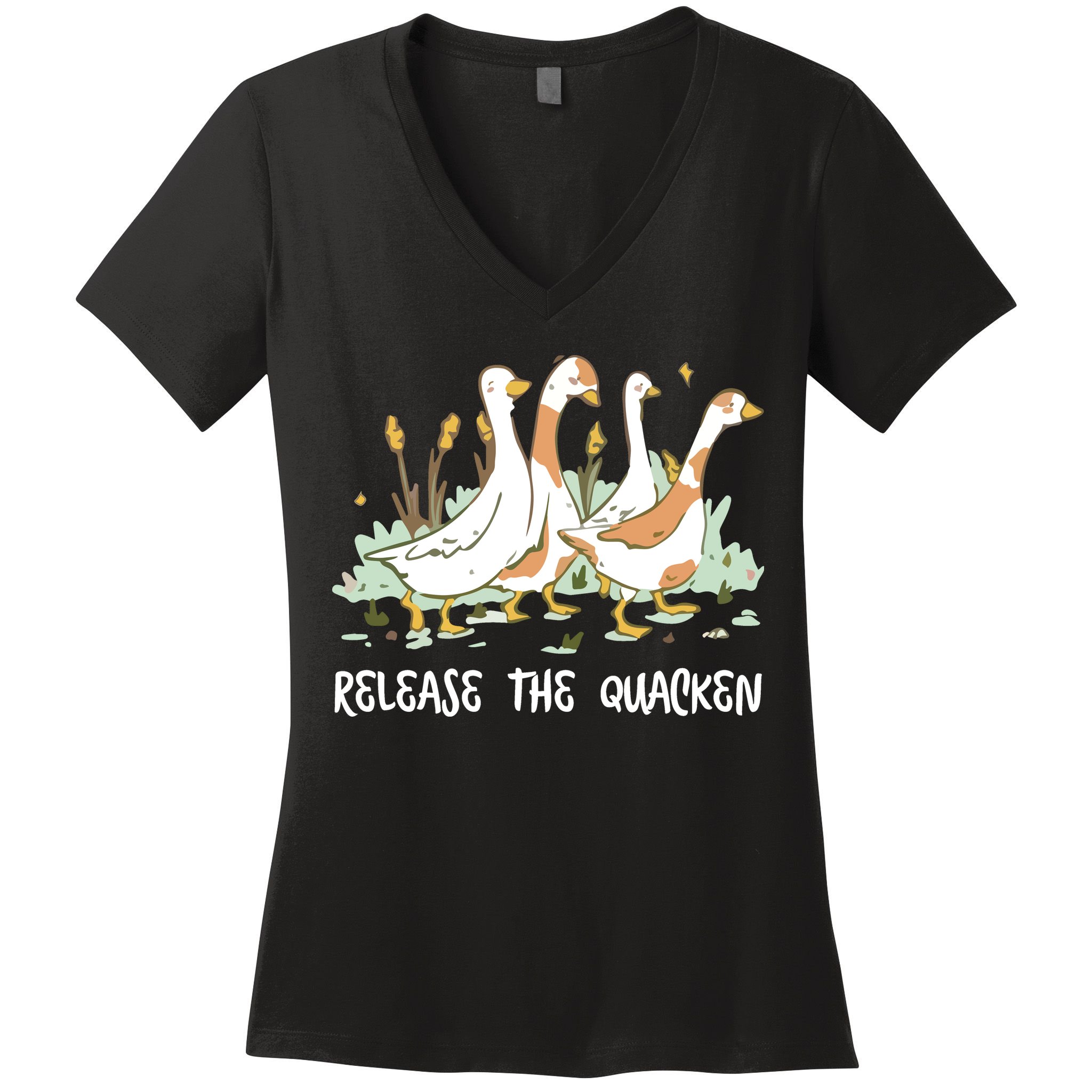 Ducks Release The Quacken Cute Duck Women's V-Neck T-Shirt