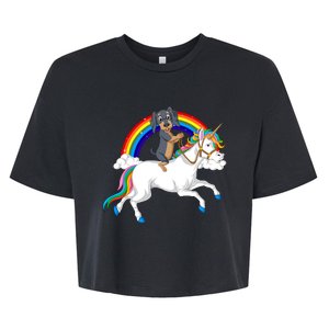 Dachshund Riding Unicorn Bella+Canvas Jersey Crop Tee