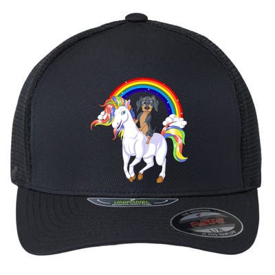 Dachshund Riding Unicorn Flexfit Unipanel Trucker Cap