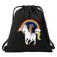 Dachshund Riding Unicorn Drawstring Bag