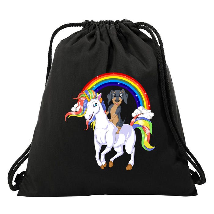 Dachshund Riding Unicorn Drawstring Bag