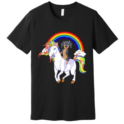 Dachshund Riding Unicorn Premium T-Shirt