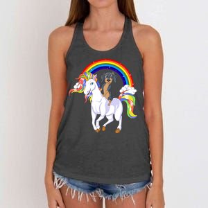 Dachshund Riding Unicorn Women's Knotted Racerback Tank