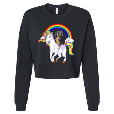 Dachshund Riding Unicorn Cropped Pullover Crew