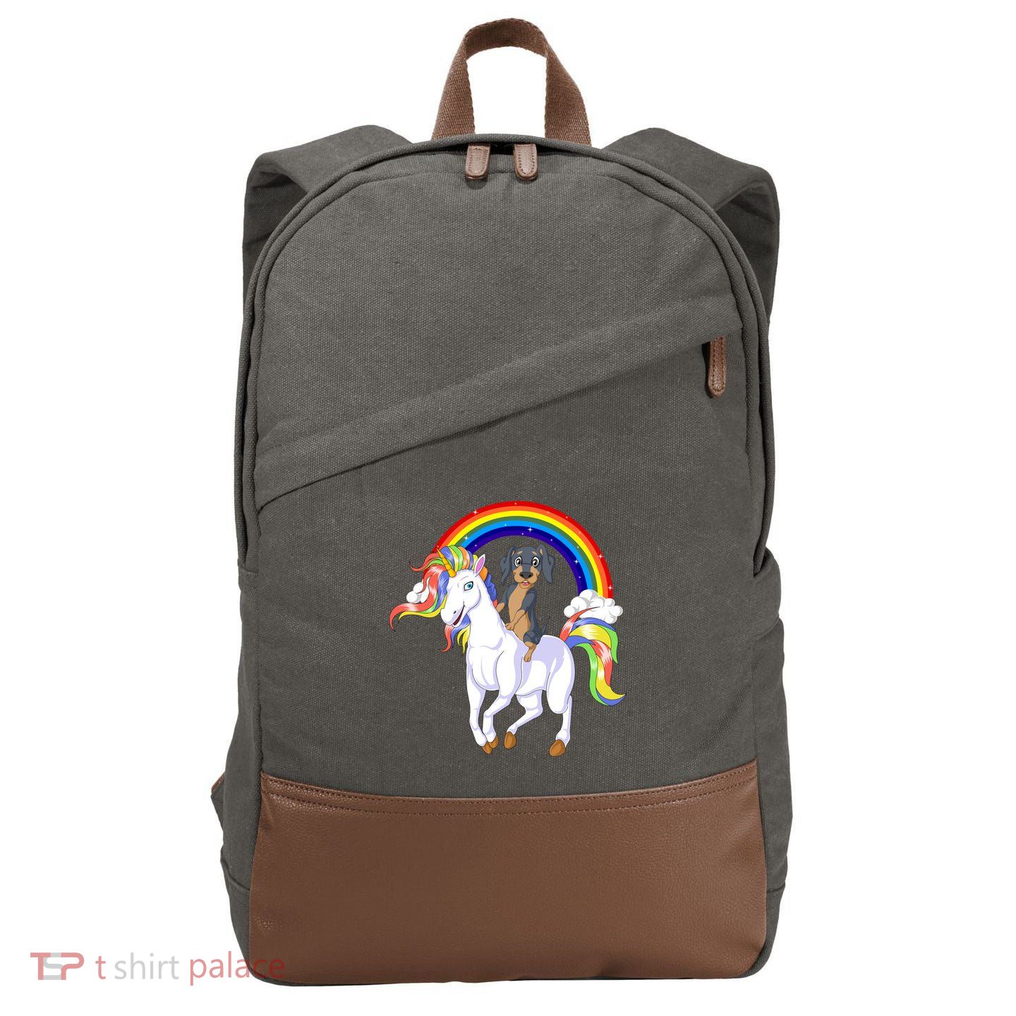 Dachshund Riding Unicorn Cotton Canvas Backpack