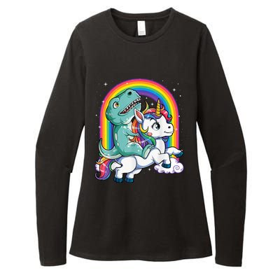 Dinosaur Riding Unicorn Funny T rex Boy Rainbow Galaxy Womens CVC Long Sleeve Shirt