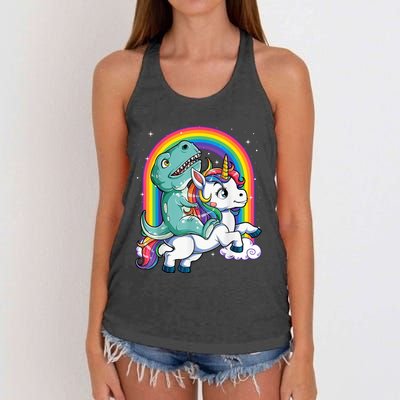 Dinosaur Riding Unicorn Funny T rex Boy Rainbow Galaxy Women's Knotted Racerback Tank