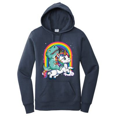 Dinosaur Riding Unicorn Funny T rex Boy Rainbow Galaxy Women's Pullover Hoodie