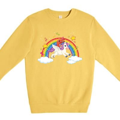 Dinosaur Riding Unicorn Funny Unicorns Rainbow Lover Graphic Cute Gift Premium Crewneck Sweatshirt