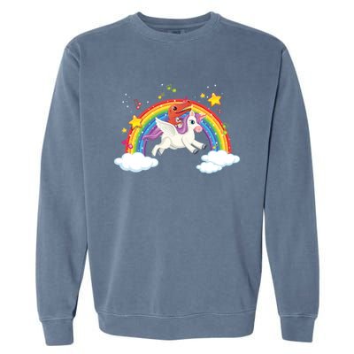 Dinosaur Riding Unicorn Funny Unicorns Rainbow Lover Graphic Cute Gift Garment-Dyed Sweatshirt