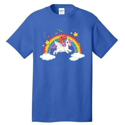 Dinosaur Riding Unicorn Funny Unicorns Rainbow Lover Graphic Cute Gift Tall T-Shirt