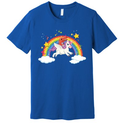 Dinosaur Riding Unicorn Funny Unicorns Rainbow Lover Graphic Cute Gift Premium T-Shirt