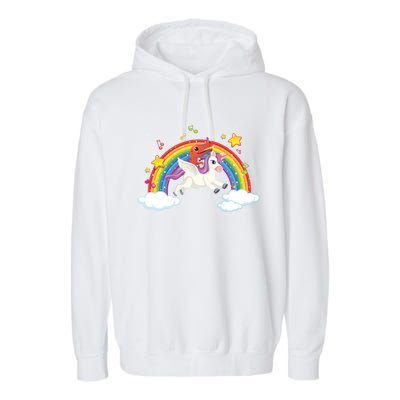 Dinosaur Riding Unicorn Funny Unicorns Rainbow Lover Graphic Cute Gift Garment-Dyed Fleece Hoodie