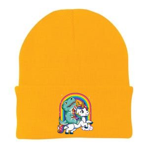 Dinosaur Riding Unicorn Rainbow Gifts T Rex Knit Cap Winter Beanie