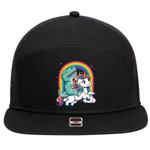 Dinosaur Riding Unicorn Rainbow Gifts T Rex 7 Panel Mesh Trucker Snapback Hat