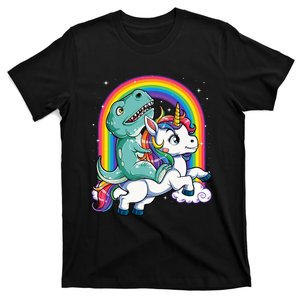 Dinosaur Riding Unicorn Rainbow Gifts T Rex T-Shirt