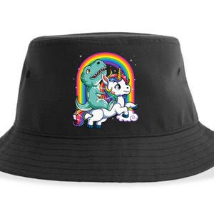 Dinosaur Riding Unicorn Rainbow Gifts T Rex Sustainable Bucket Hat