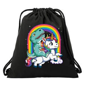 Dinosaur Riding Unicorn Rainbow Gifts T Rex Drawstring Bag