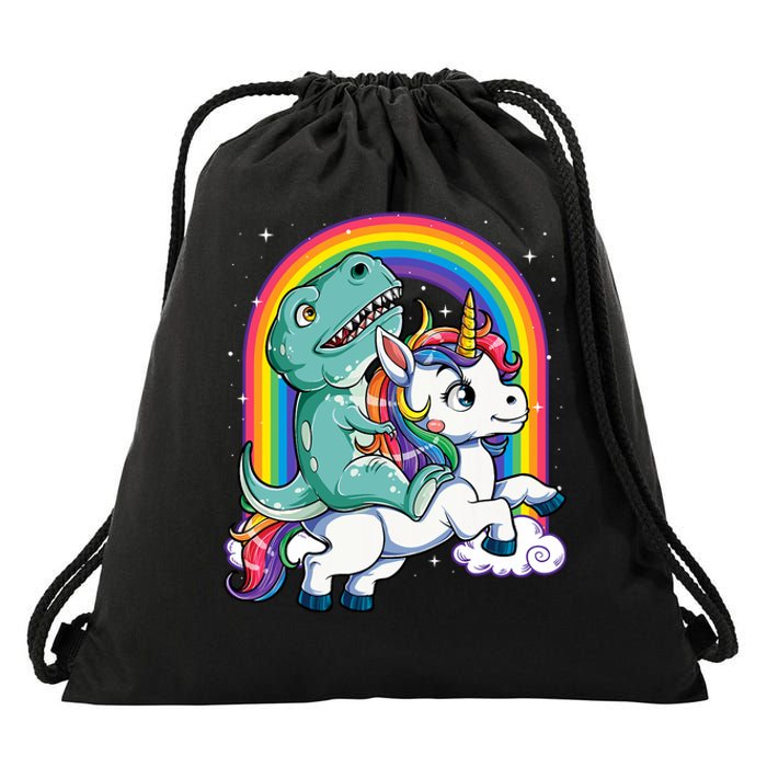 Dinosaur Riding Unicorn Rainbow Gifts T Rex Drawstring Bag