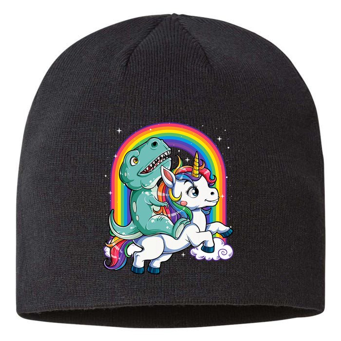 Dinosaur Riding Unicorn Rainbow Gifts T Rex Sustainable Beanie