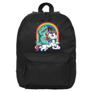 Dinosaur Riding Unicorn Rainbow Gifts T Rex 16 in Basic Backpack