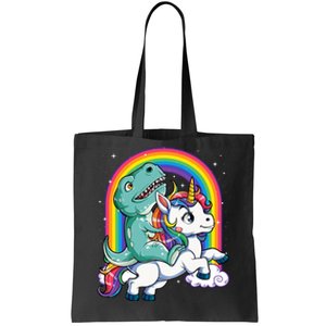 Dinosaur Riding Unicorn Rainbow Gifts T Rex Tote Bag