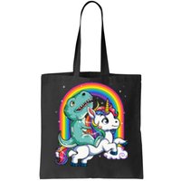 Dinosaur Riding Unicorn Rainbow Gifts T Rex Tote Bag