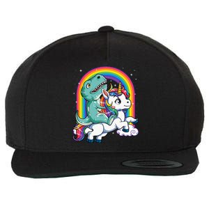 Dinosaur Riding Unicorn Rainbow Gifts T Rex Wool Snapback Cap