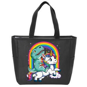 Dinosaur Riding Unicorn Rainbow Gifts T Rex Zip Tote Bag