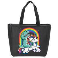 Dinosaur Riding Unicorn Rainbow Gifts T Rex Zip Tote Bag