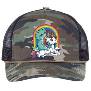 Dinosaur Riding Unicorn Rainbow Gifts T Rex Retro Rope Trucker Hat Cap