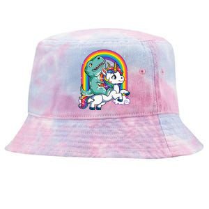 Dinosaur Riding Unicorn Rainbow Gifts T Rex Tie-Dyed Bucket Hat